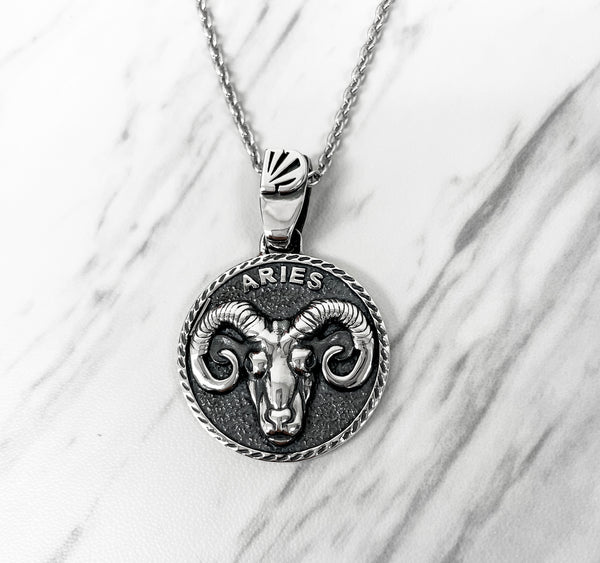 Men's Aries Zodiac Sterling Silver Ring - Diamond Cut Ram Head Design, Size 15.25, 925 Silver