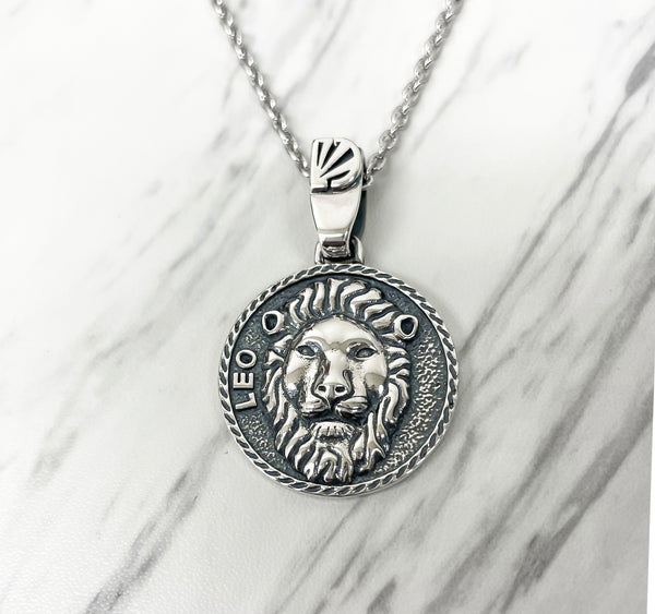 Leo Zodiac Necklace for Men - Oxidised Sterling Silver – Divine Box