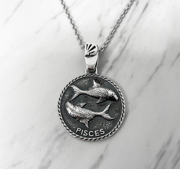Pisces Zodiac Necklace for Men - Oxidised Sterling Silver – Divine Box