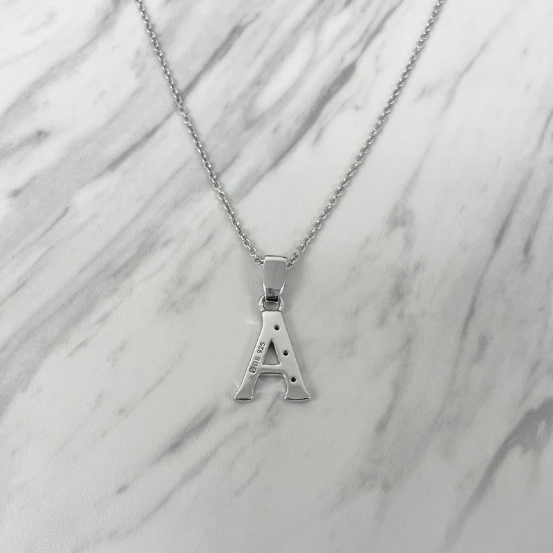 Alphabet A Sterling Silver Necklace with 3 Black Cubic Zirconia Stones
