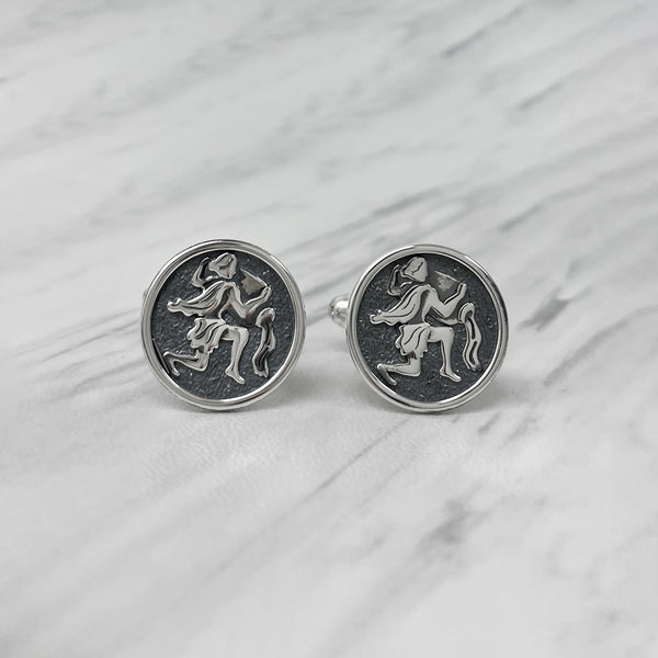 Aquarius Oxidised Sterling Silver Cufflinks