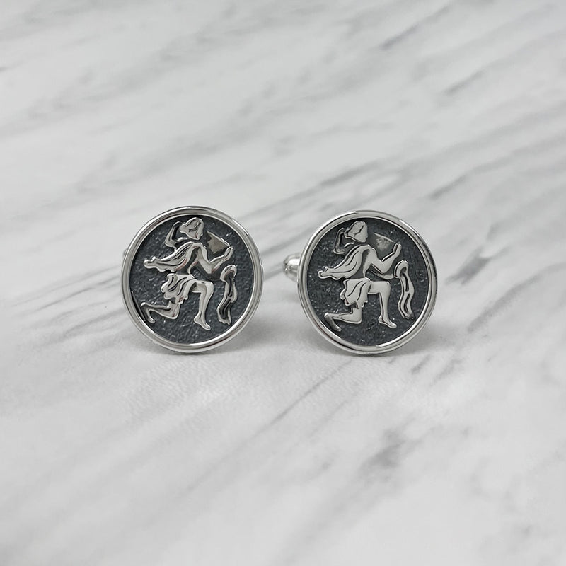 Aquarius Oxidised Sterling Silver Cufflinks