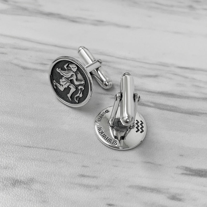 Aquarius Oxidised Sterling Silver Cufflinks
