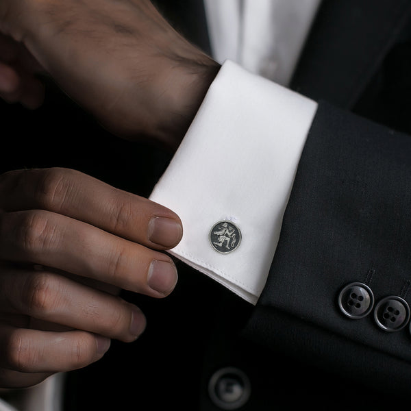 Aquarius Oxidised Sterling Silver Cufflinks