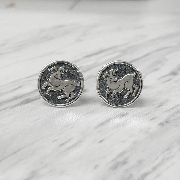 Aries Oxidised Sterling Silver Cufflinks