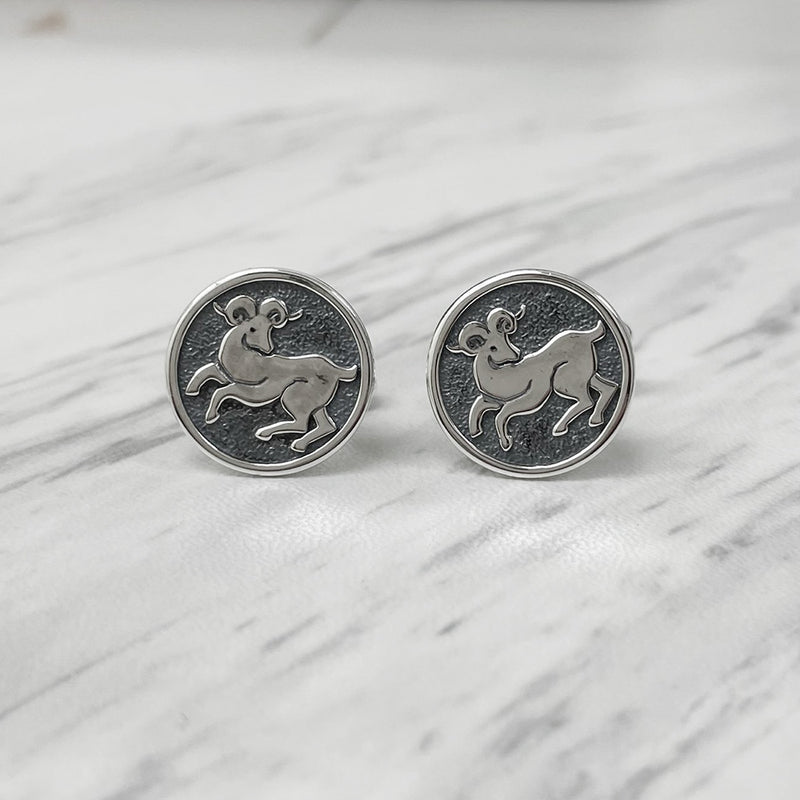 Aries Oxidised Sterling Silver Cufflinks
