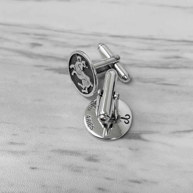 Aries Oxidised Sterling Silver Cufflinks