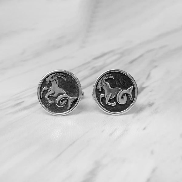 Capricorn Oxidised Sterling Silver Cufflinks