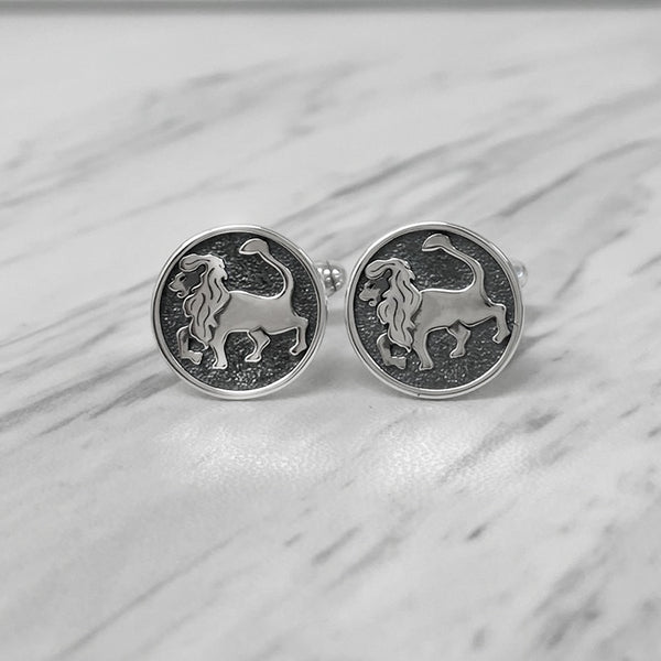 Leo Oxidised Sterling Silver Cufflinks