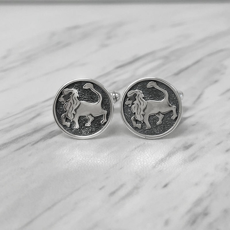 Leo Oxidised Sterling Silver Cufflinks