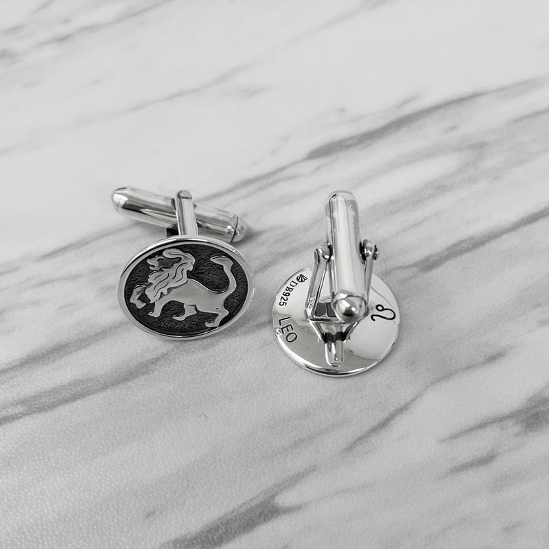 Leo Oxidised Sterling Silver Cufflinks