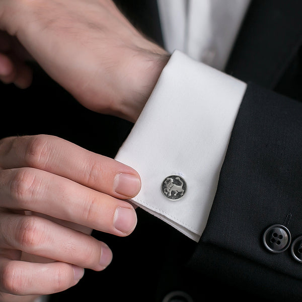 Leo Oxidised Sterling Silver Cufflinks