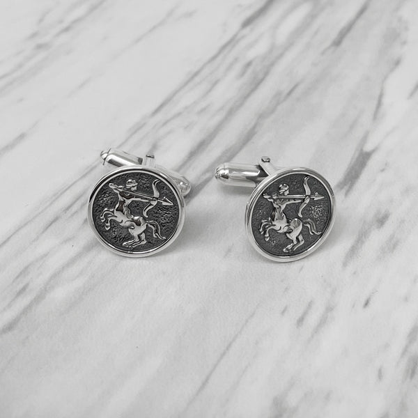 Sagittarius Oxidised Sterling Silver Cufflinks
