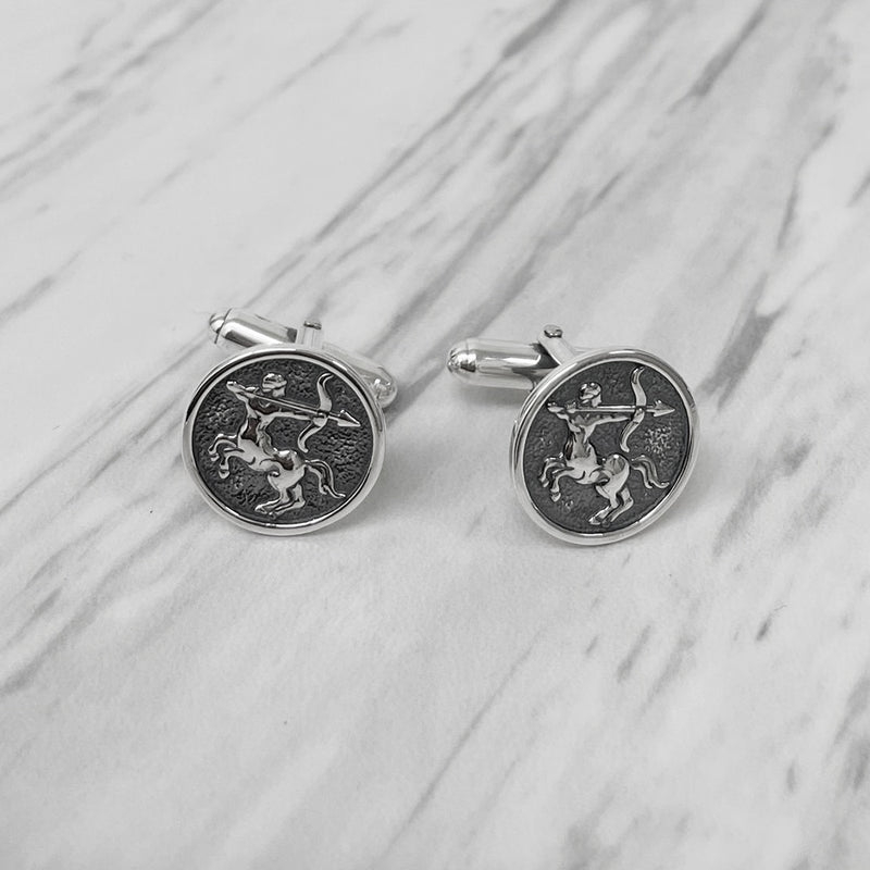 Sagittarius Oxidised Sterling Silver Cufflinks