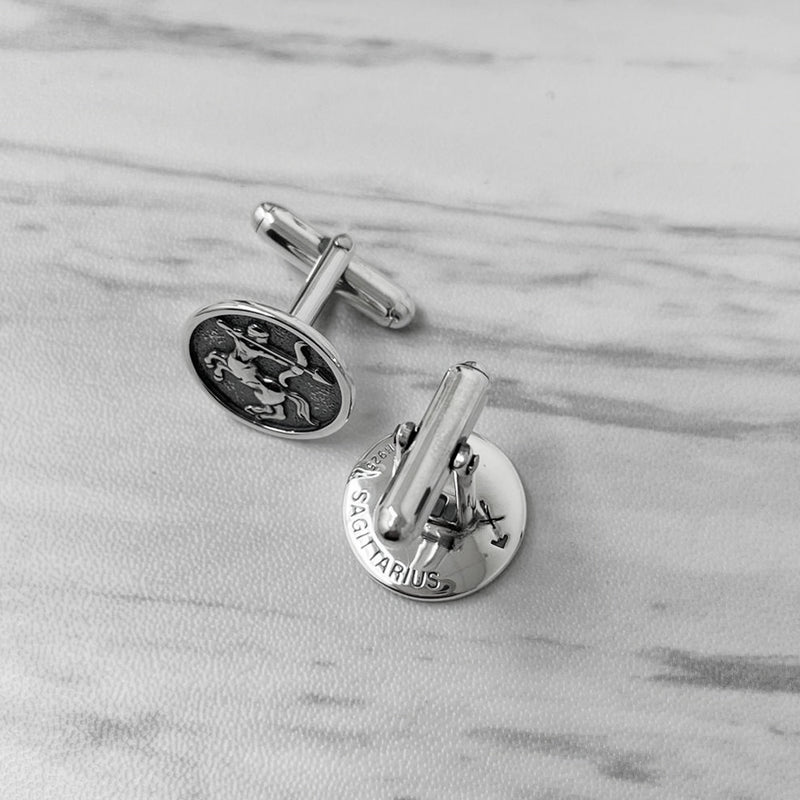 Sagittarius Oxidised Sterling Silver Cufflinks