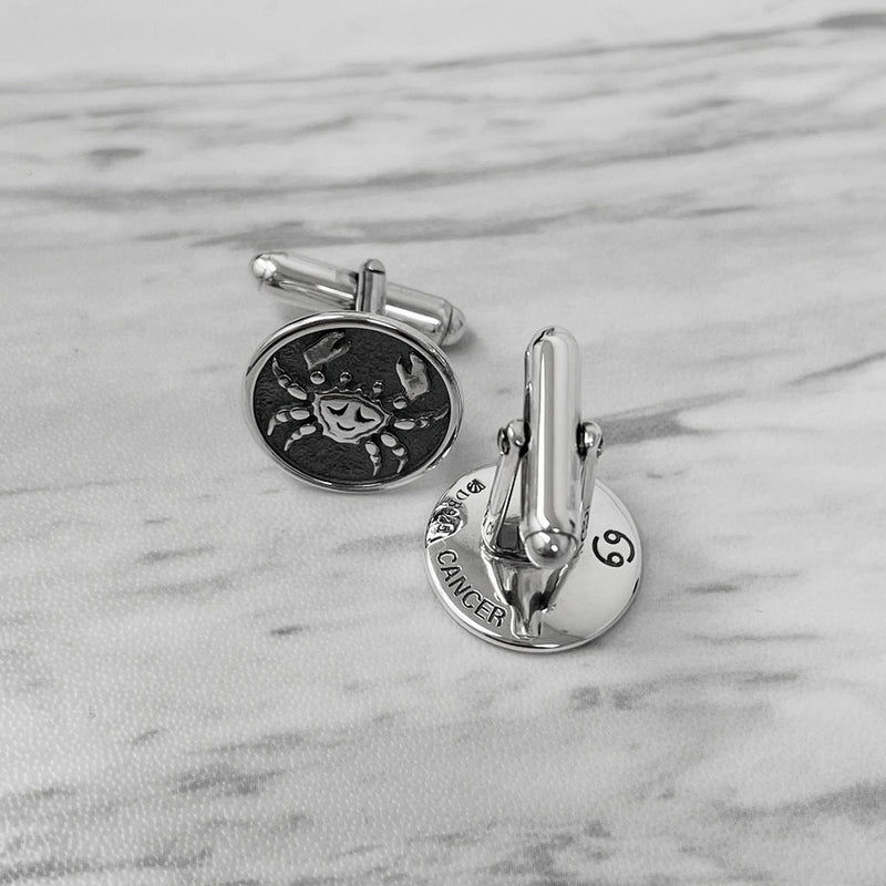 Cancer Oxidised Sterling Silver Cufflinks