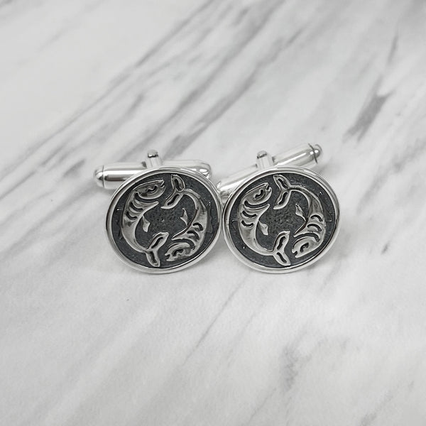 Pisces Oxidised Sterling Silver Cufflinks