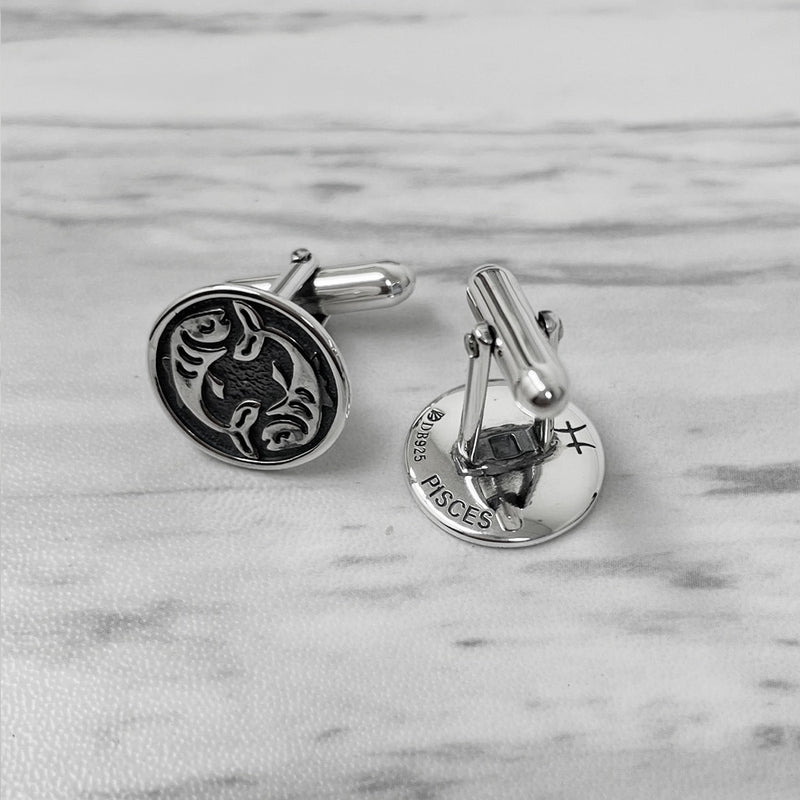 Pisces Oxidised Sterling Silver Cufflinks