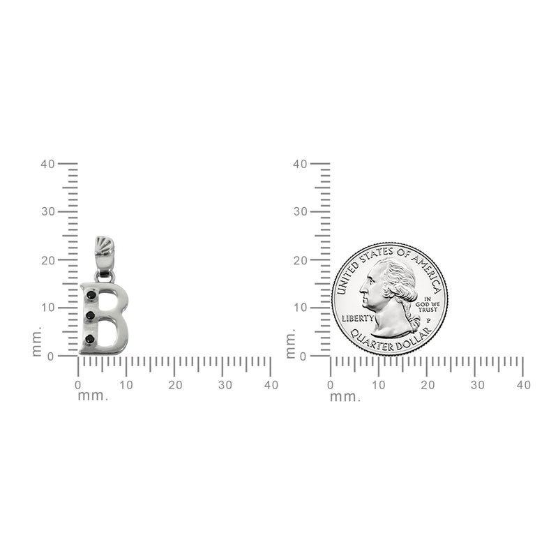 Alphabet B Sterling Silver Necklace with 3 Black Cubic Zirconia Stones