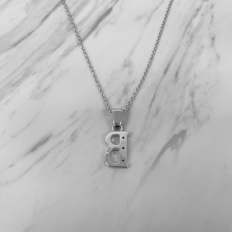 Alphabet B Sterling Silver Necklace with 3 Black Cubic Zirconia Stones