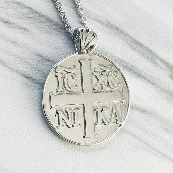 Sterling Silver Jesus Christ Conquers Necklace - Divine Box