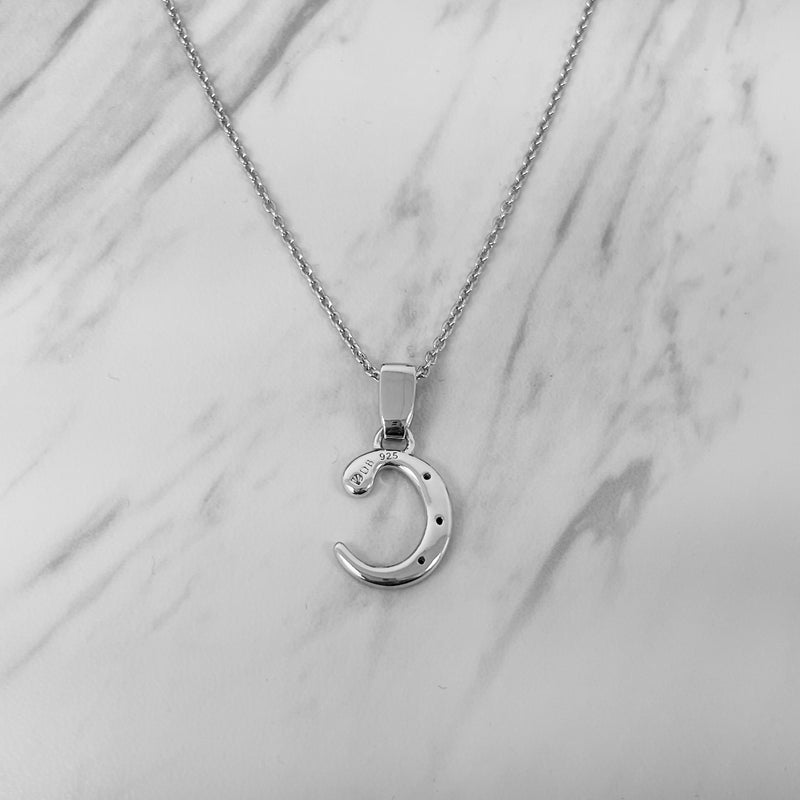 Alphabet C Sterling Silver Necklace with 3 Black Cubic Zirconia Stones