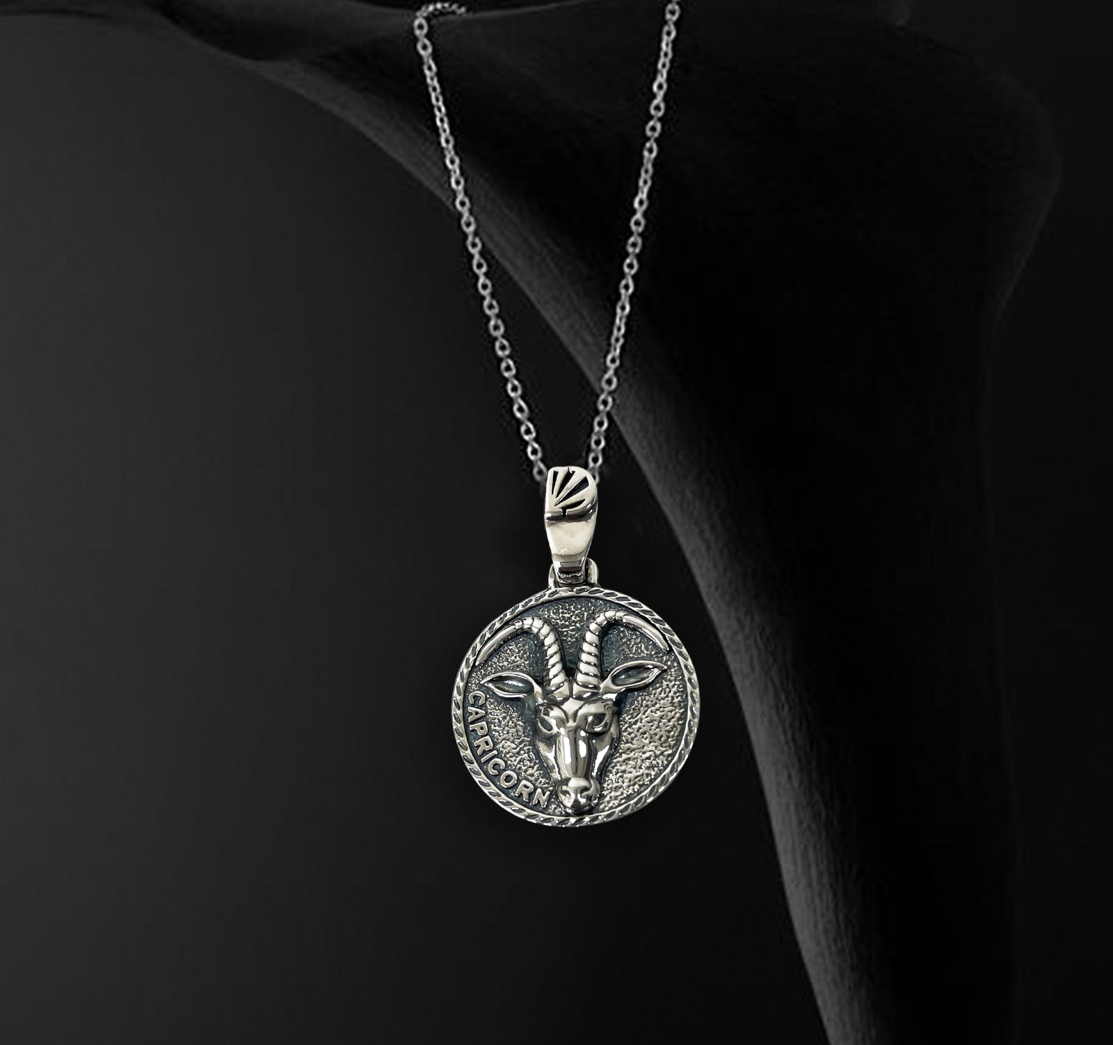 Capricorn Zodiac Necklace for Men - Oxidised Sterling Silver 