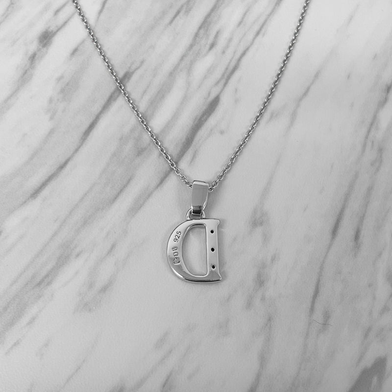 Alphabet D Sterling Silver Necklace with 3 Black Cubic Zirconia Stones