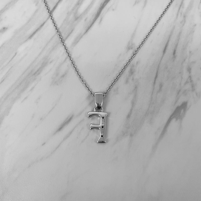 Alphabet F Sterling Silver Necklace with 3 Black Cubic Zirconia Stones