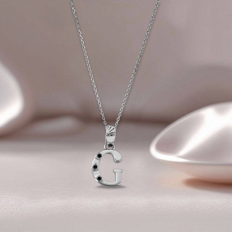 Alphabet G Sterling Silver Necklace with 3 Black Cubic Zirconia Stones
