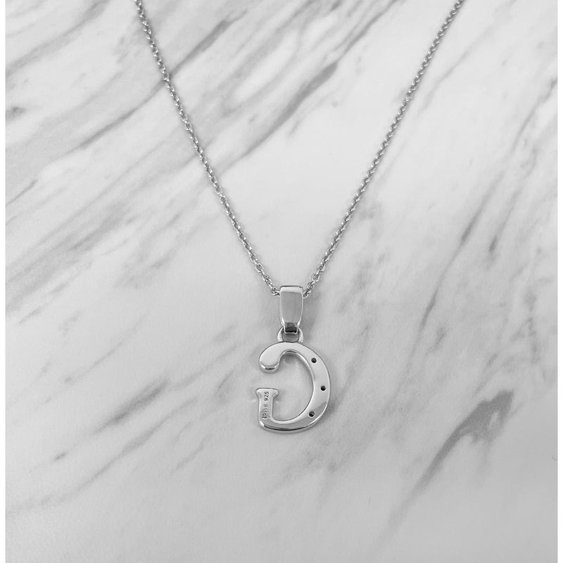 Alphabet G Sterling Silver Necklace with 3 Black Cubic Zirconia Stones