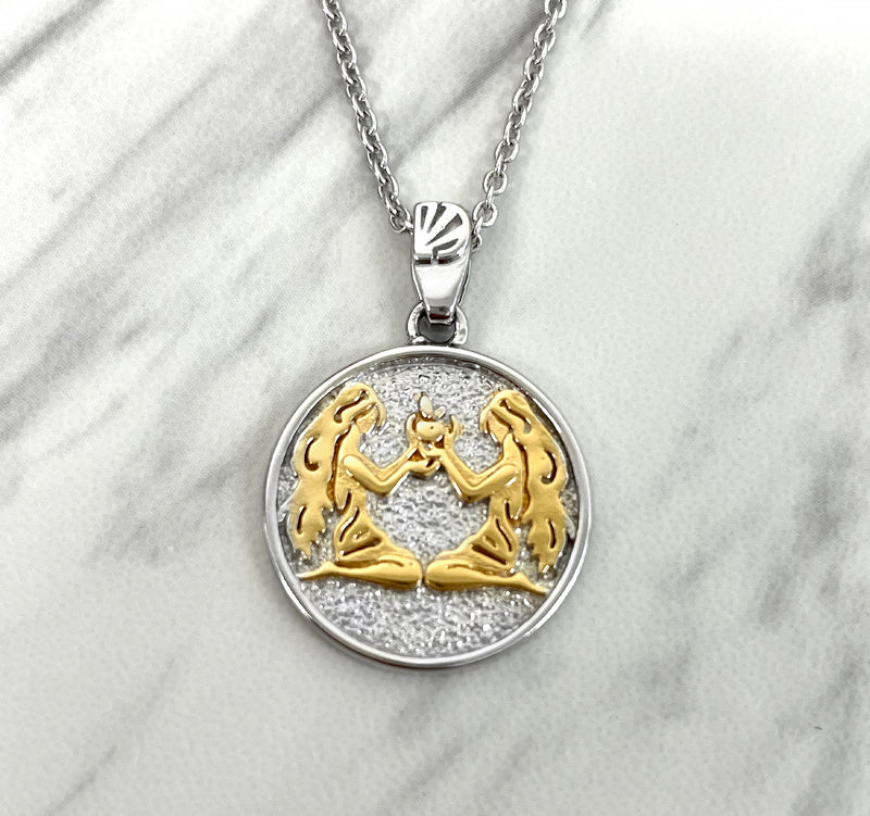 Gemini Zodiac Necklace for Women - 14K Gold Vermeil, Two Tone - Divine Box