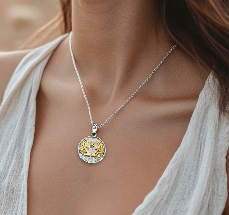 Gemini Zodiac Necklace for Women - 14K Gold Vermeil, Two Tone - Divine Box