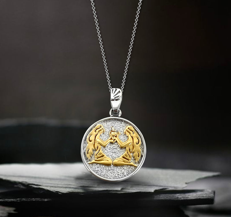 Gemini Zodiac Necklace for Women - 14K Gold Vermeil, Two Tone - Divine Box