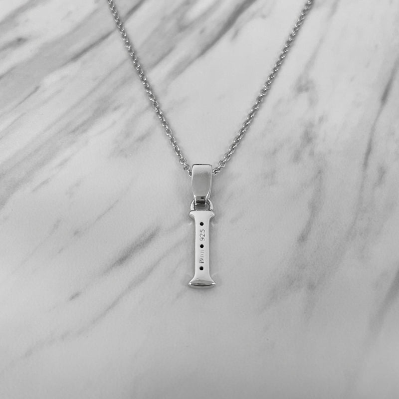 Alphabet I Sterling Silver Necklace with 3 Black Cubic Zirconia Stones