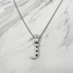 Alphabet J Sterling Silver Necklace with 3 Black Cubic Zirconia Stones