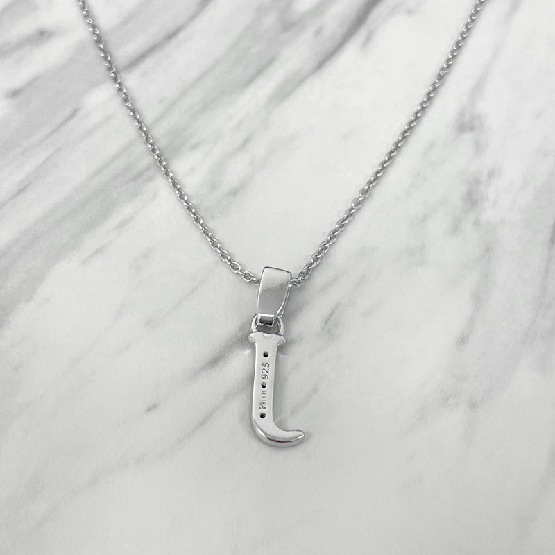 Alphabet J Sterling Silver Necklace with 3 Black Cubic Zirconia Stones