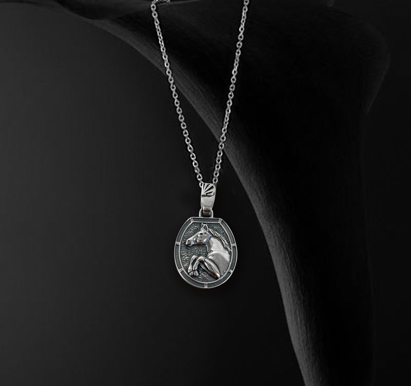 Horse Necklace - Oxidised Sterling Silver