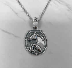 Horse Necklace - Oxidised Sterling Silver