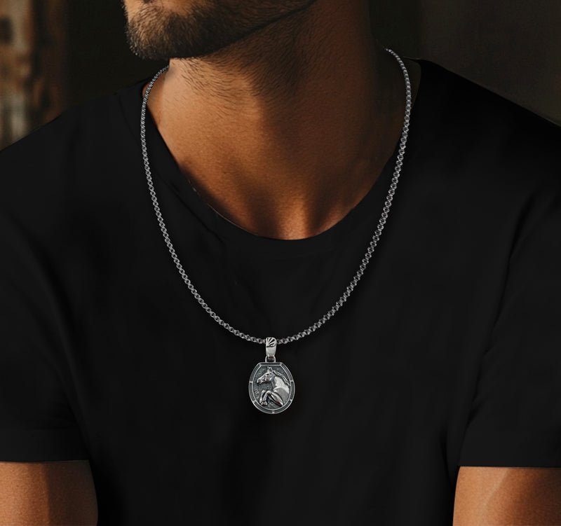 Horse Necklace - Oxidised Sterling Silver