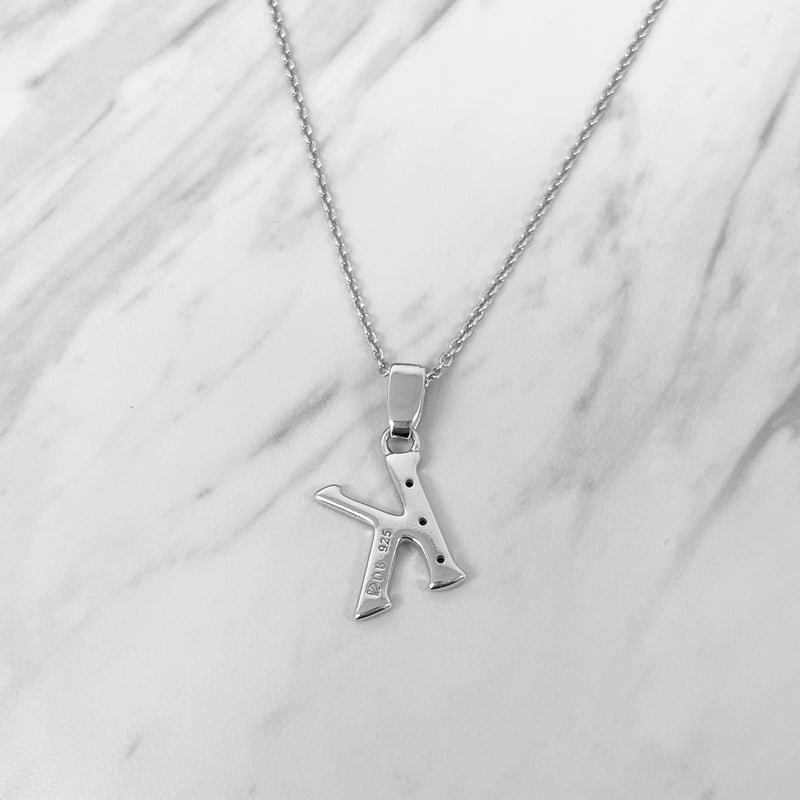 Alphabet K Sterling Silver Necklace with 3 Black Cubic Zirconia Stones