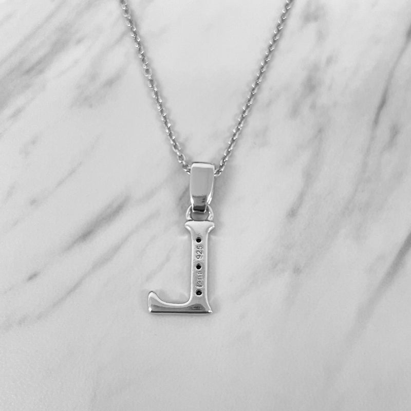 Alphabet L Sterling Silver Necklace with 3 Black Cubic Zirconia Stones