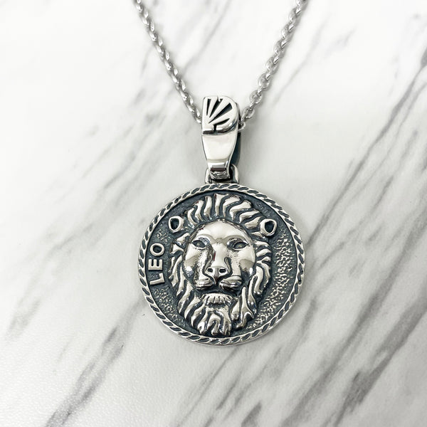 Leo Zodiac Necklace for Men - Oxidised Sterling Silver – Divine Box