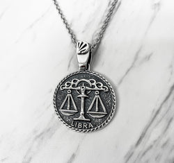 Libra Zodiac Necklace for Men - Oxidised Sterling Silver - Divine Box