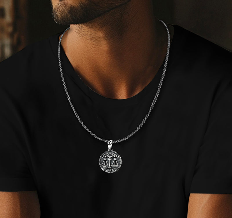 Libra Zodiac Necklace for Men - Oxidised Sterling Silver - Divine Box