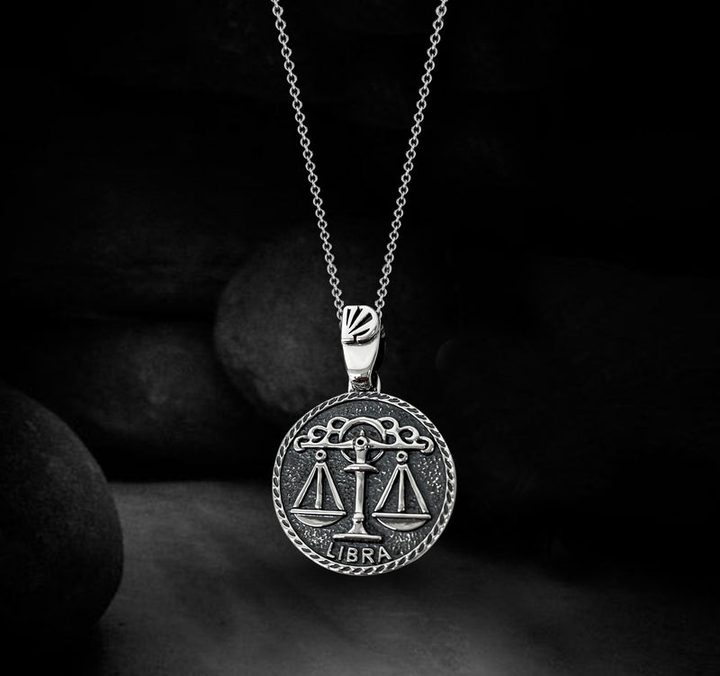 Libra Zodiac Necklace for Men - Oxidised Sterling Silver - Divine Box
