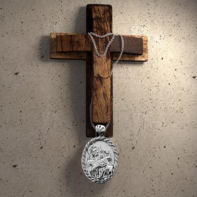 Sterling Silver Thorn Frame Virgin Mary Necklace - Divine Box