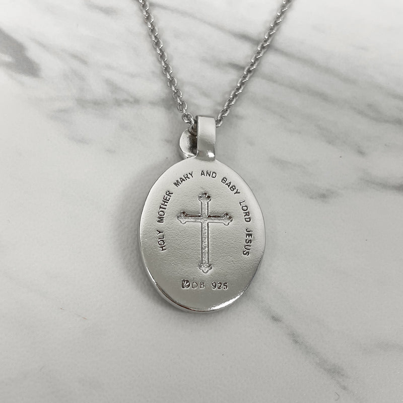Sterling Silver Thorn Frame Virgin Mary Necklace - Divine Box