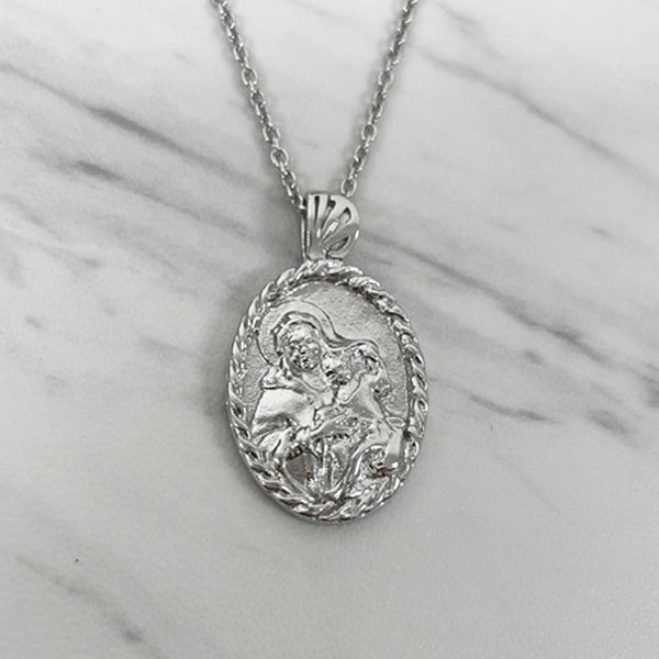 Sterling Silver Thorn Frame Virgin Mary Necklace - Divine Box