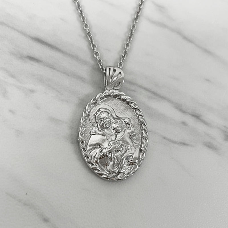 Sterling Silver Thorn Frame Virgin Mary Necklace - Divine Box